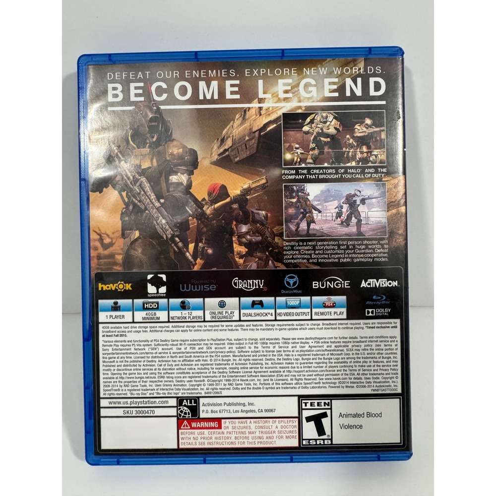 Activision Destiny Video Game PS4 OS Blue Good First Person Shooter Bungie - Picture 3 of 4